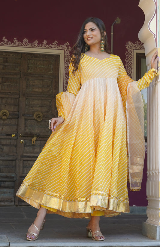 Haldi Leheriya Anarkali Set