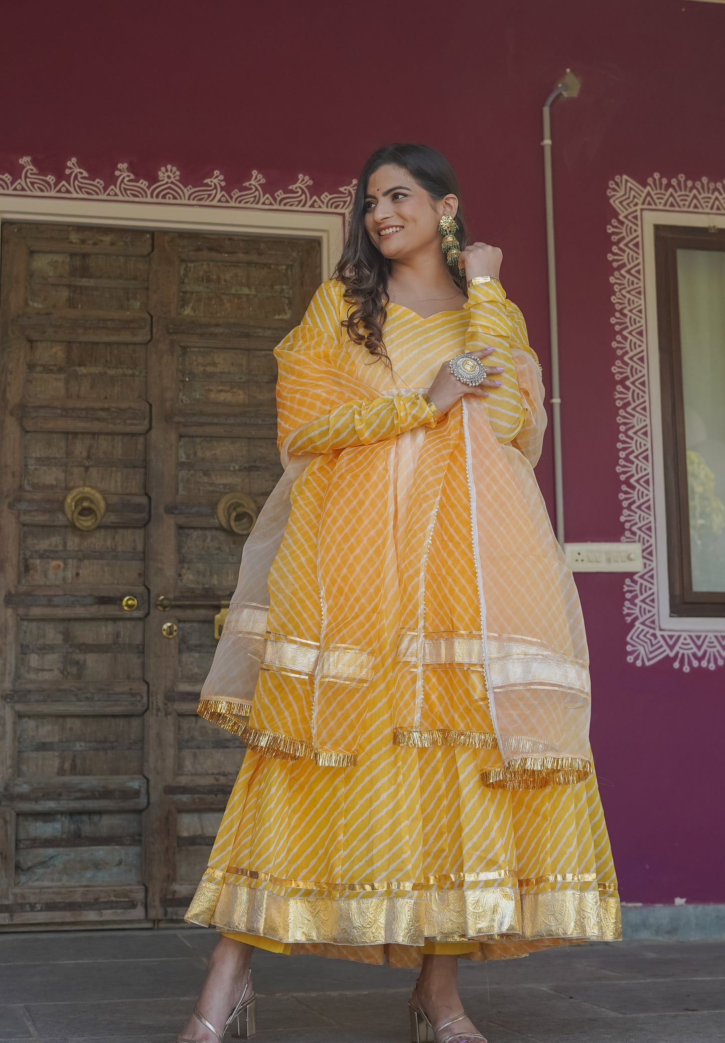 Haldi Leheriya Anarkali Set