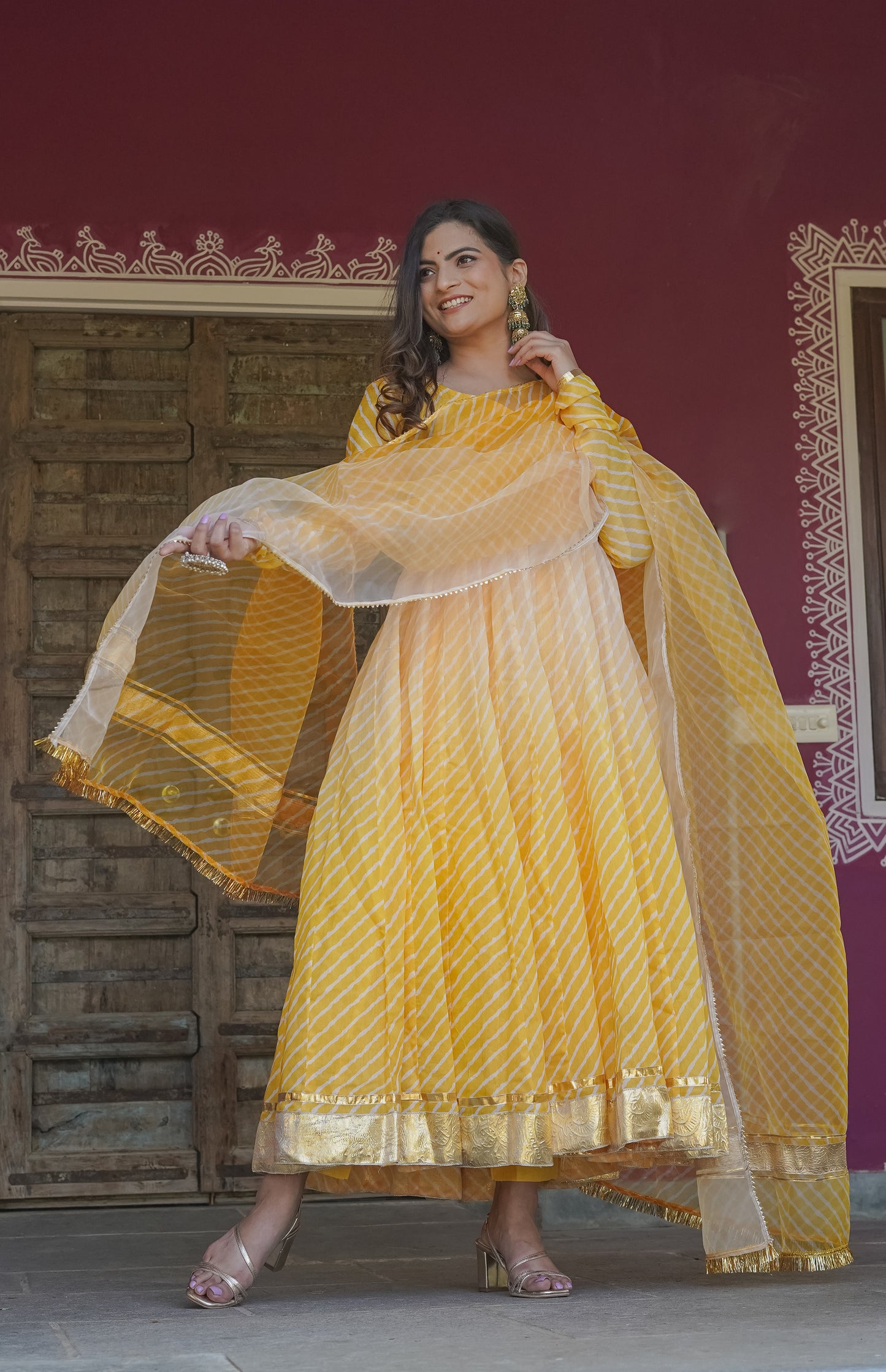 Haldi Leheriya Anarkali Set