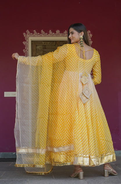 Haldi Leheriya Anarkali Set