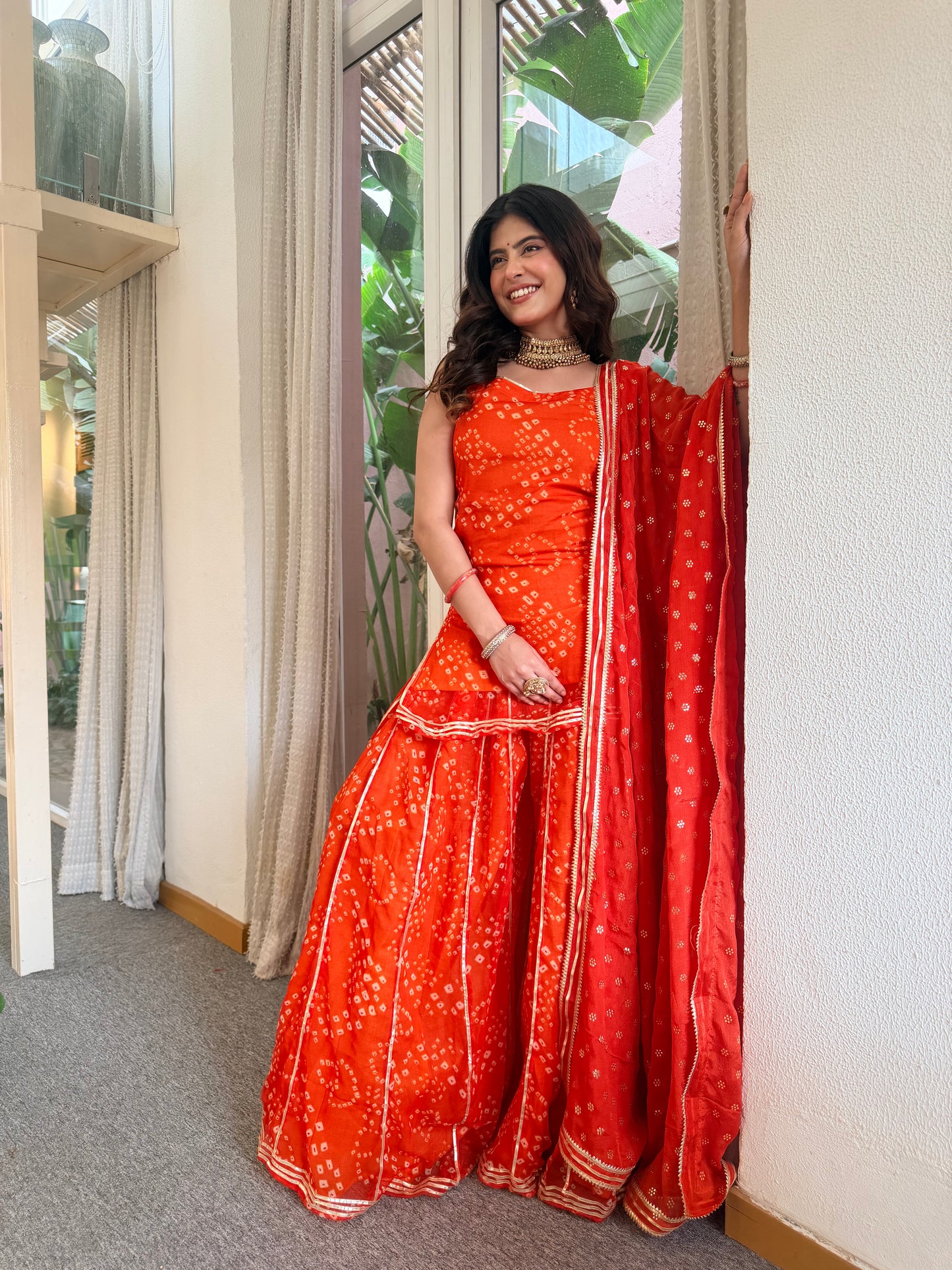Kumkum Orange Bandhani Sharara Set