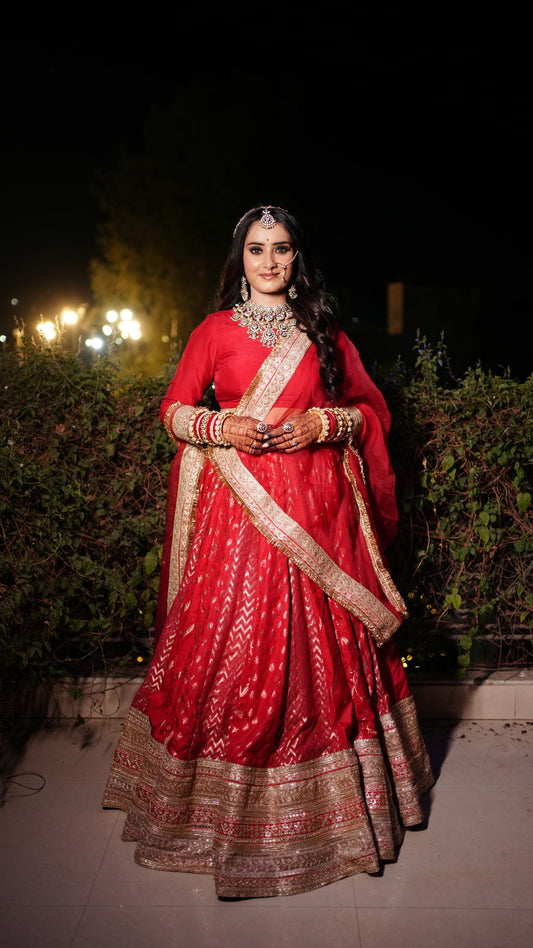 Rukmini Red Banarasi Lehenga (Bridal Lehenga)