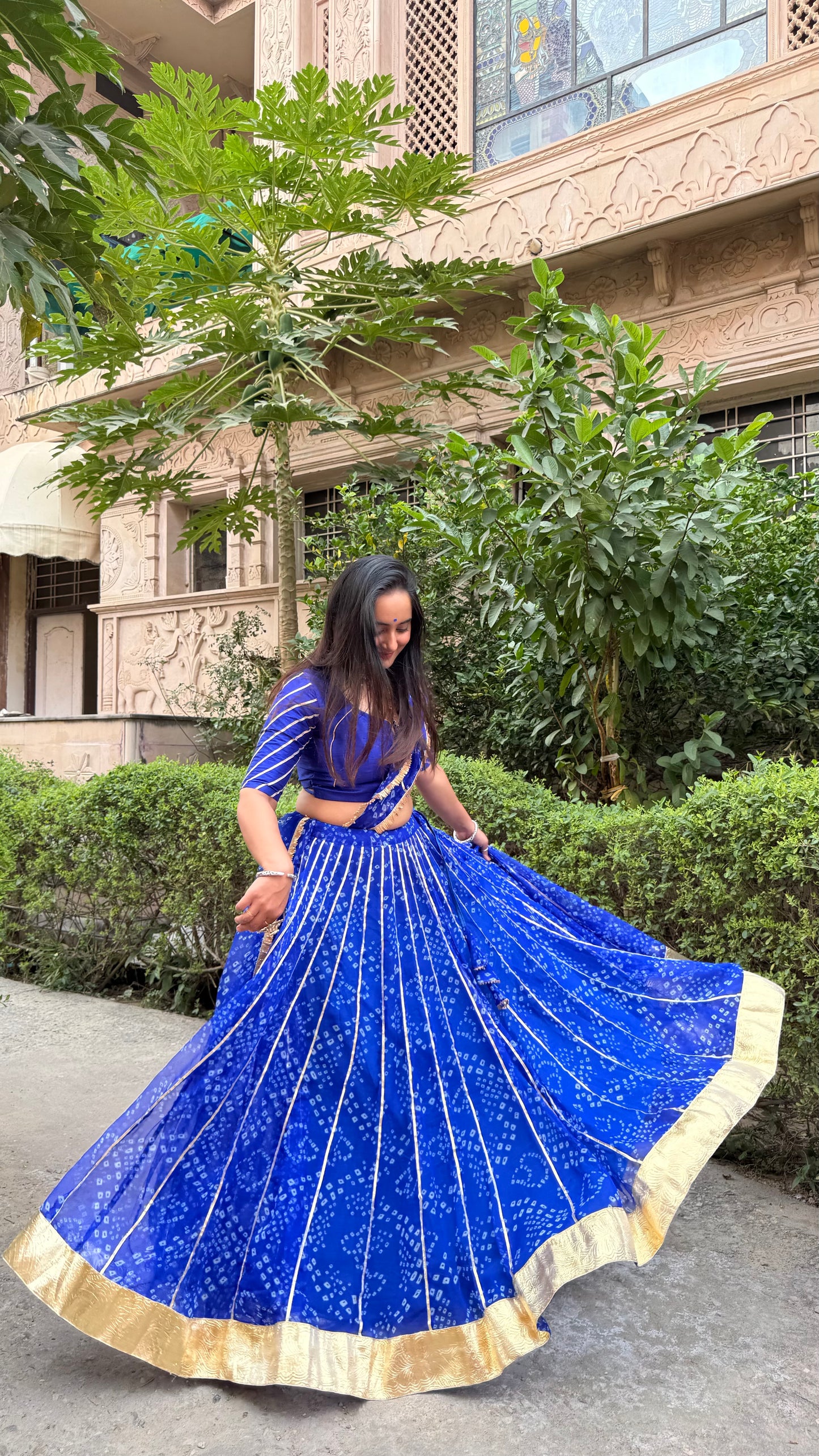 Siddhi Blue Bandhani lehenga