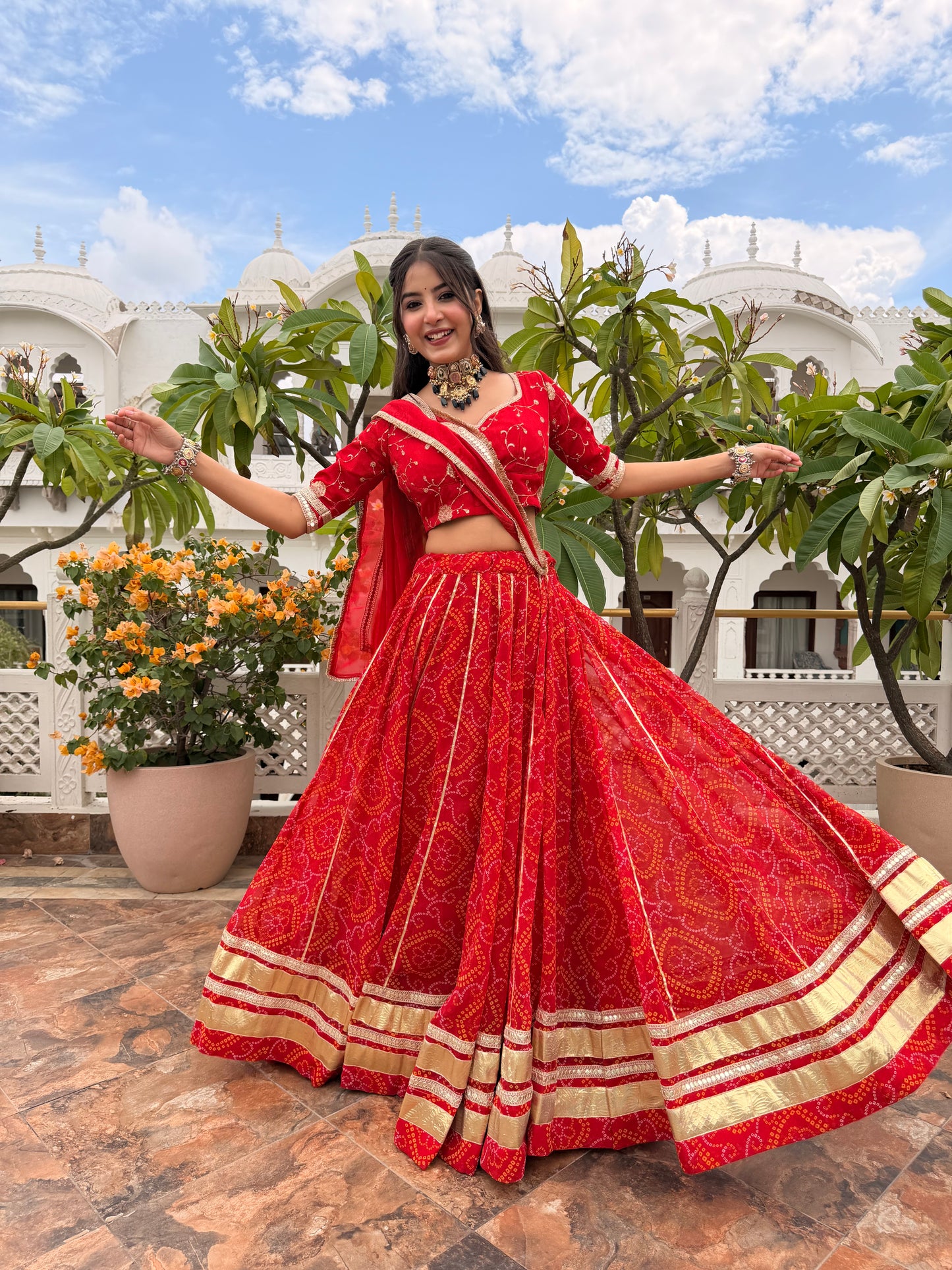 Shweta Red Bandhani Lehenga