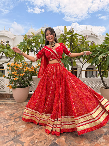 Shweta Red Bandhani Lehenga