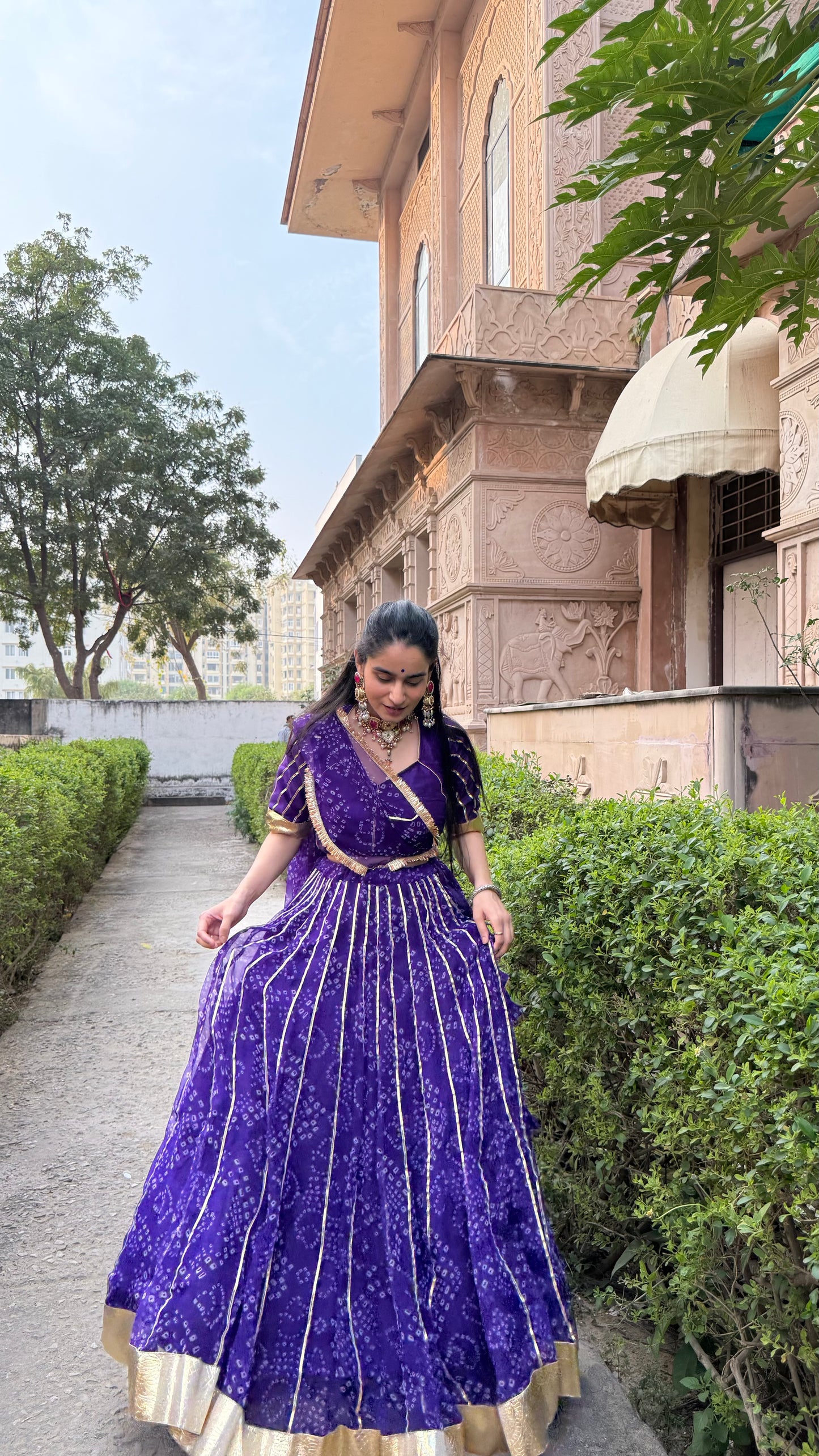 Siddhi Purple Bandhani lehenga