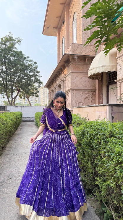 Siddhi Purple Bandhani lehenga