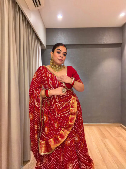 Falguni Red Bandhani Lehenga