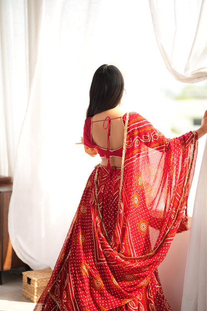 Falguni Red Bandhani Lehenga