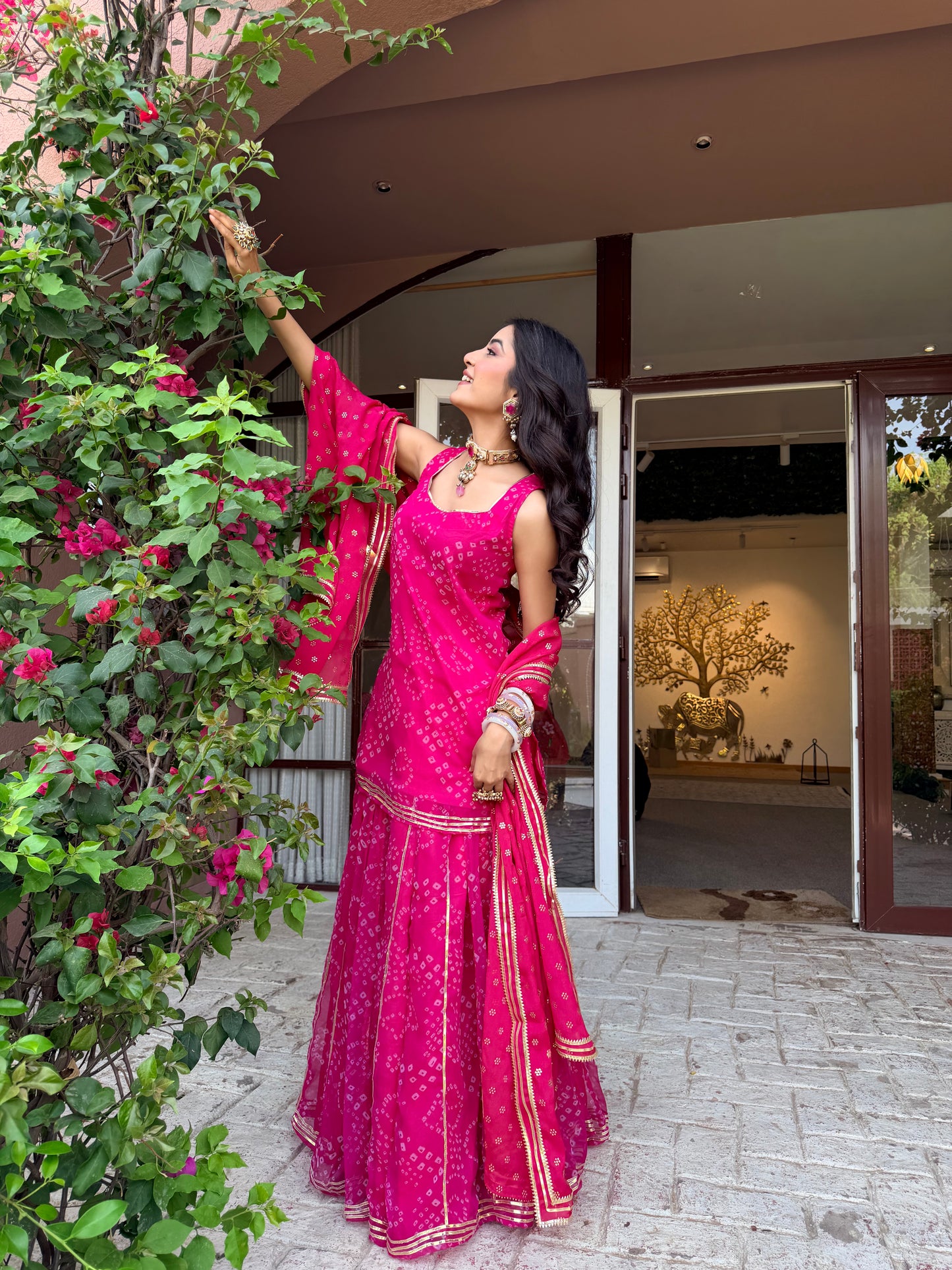Kumkum Pink Bandhani Sharara Set