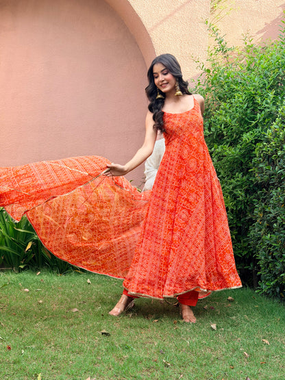 Kesar Bandhani Anarkali Set