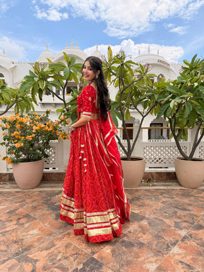 Shweta Red Bandhani Lehenga