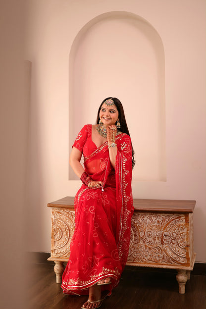 Tulsi Red Georgette Saree