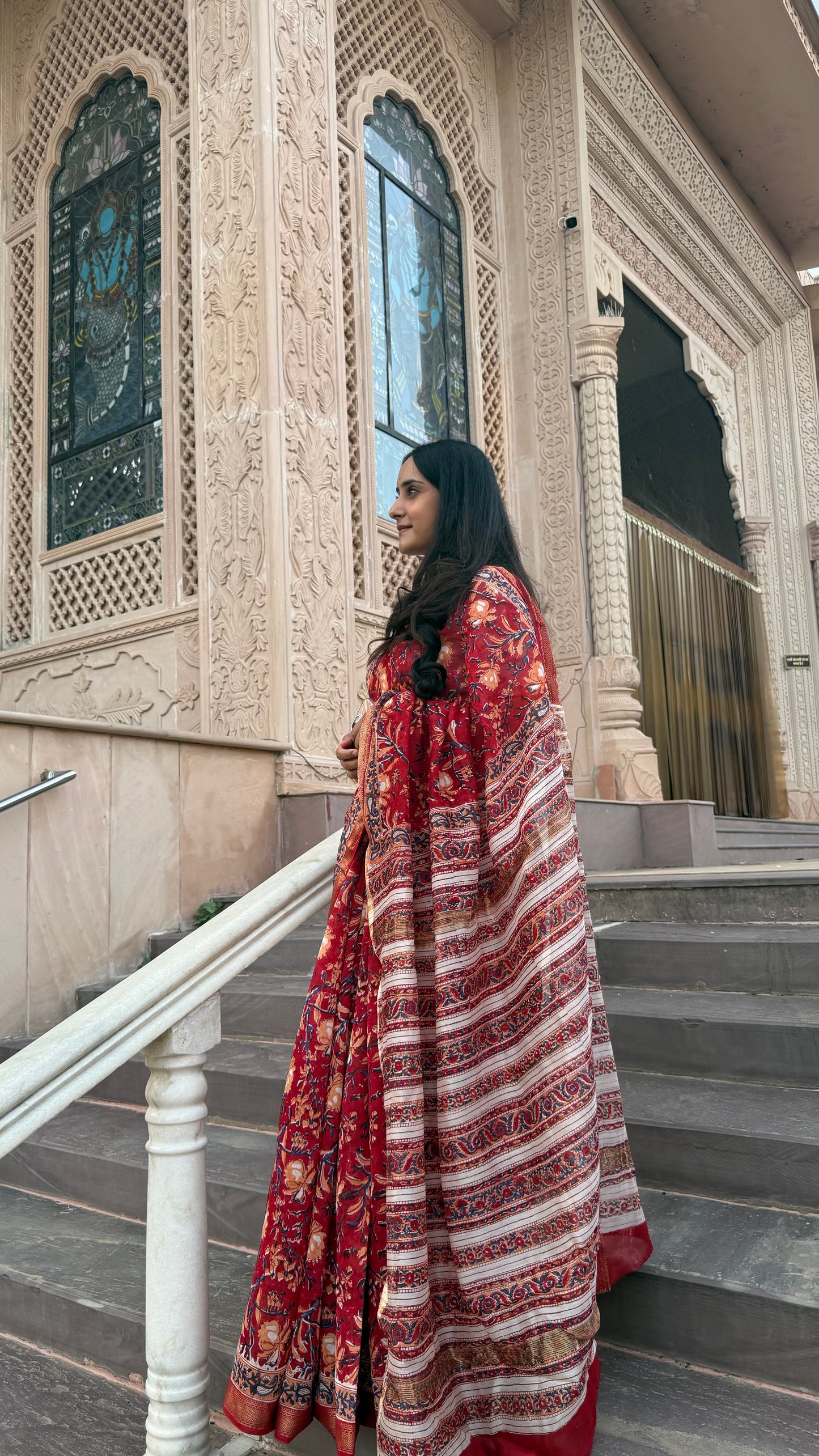 Sindoor Handblock Maheshwari Saree (Teerth By Amaanyaa)