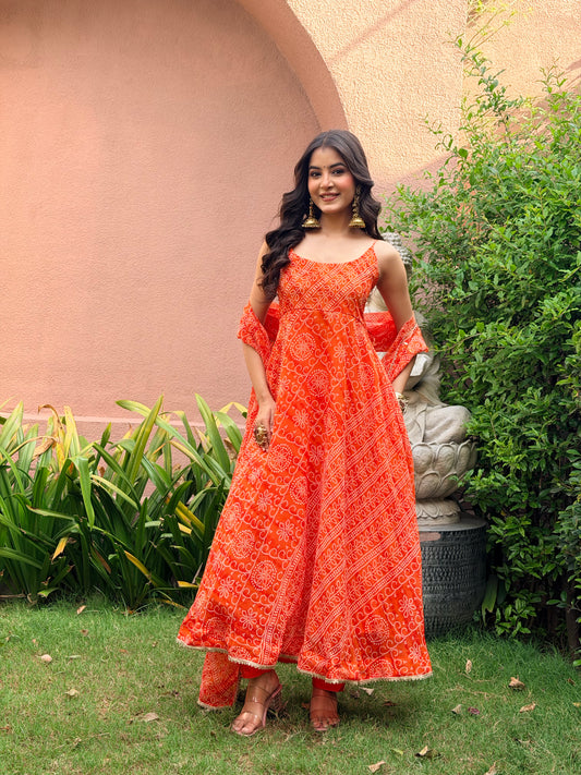 Kesar Bandhani Anarkali Set