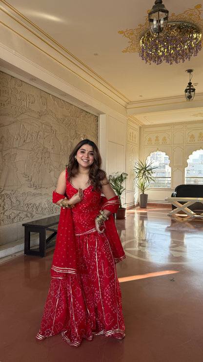Kumkum Red Bandhani Sharara Set