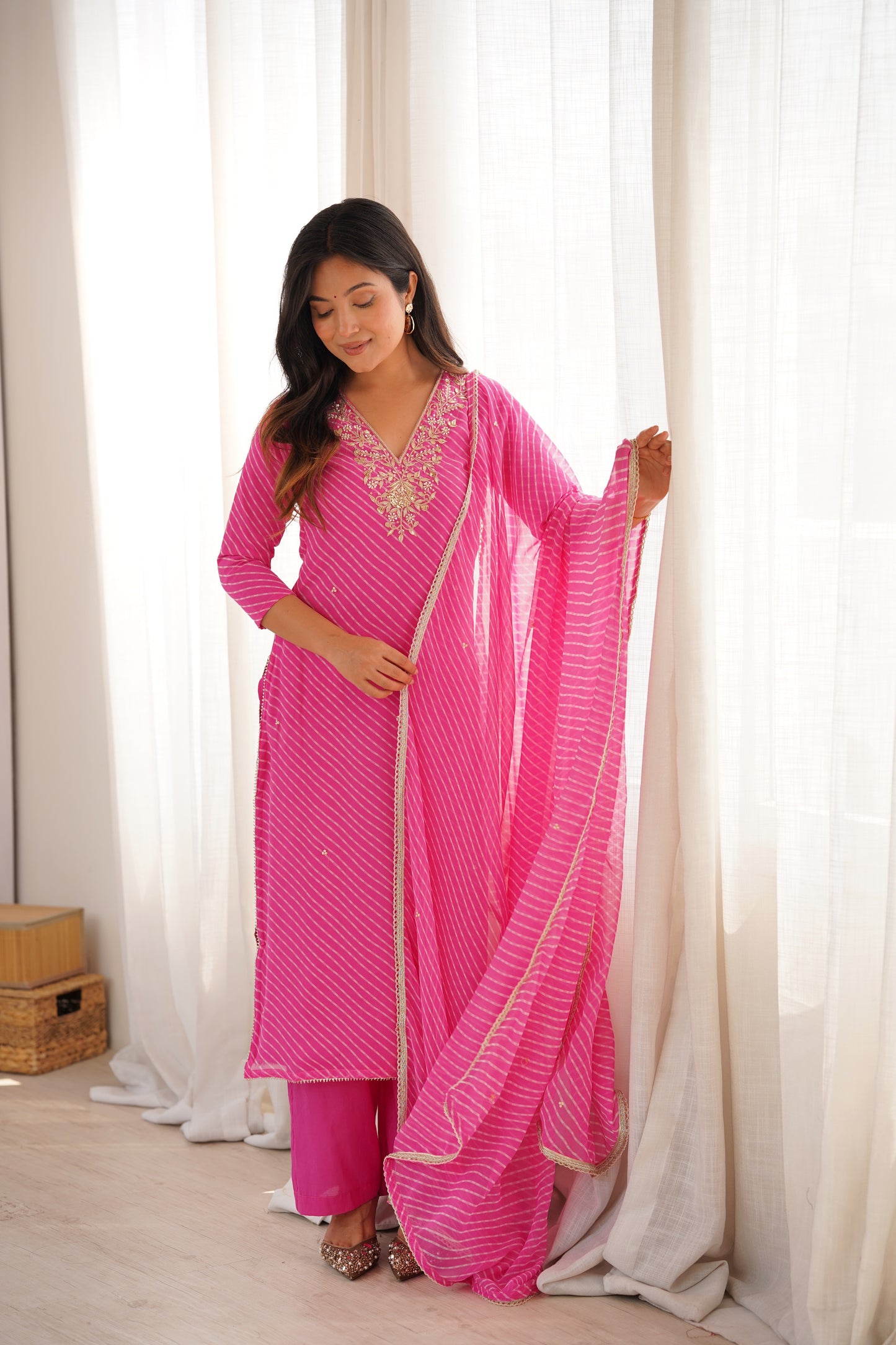 Arti Pink Handwork Leheriya Suit Set