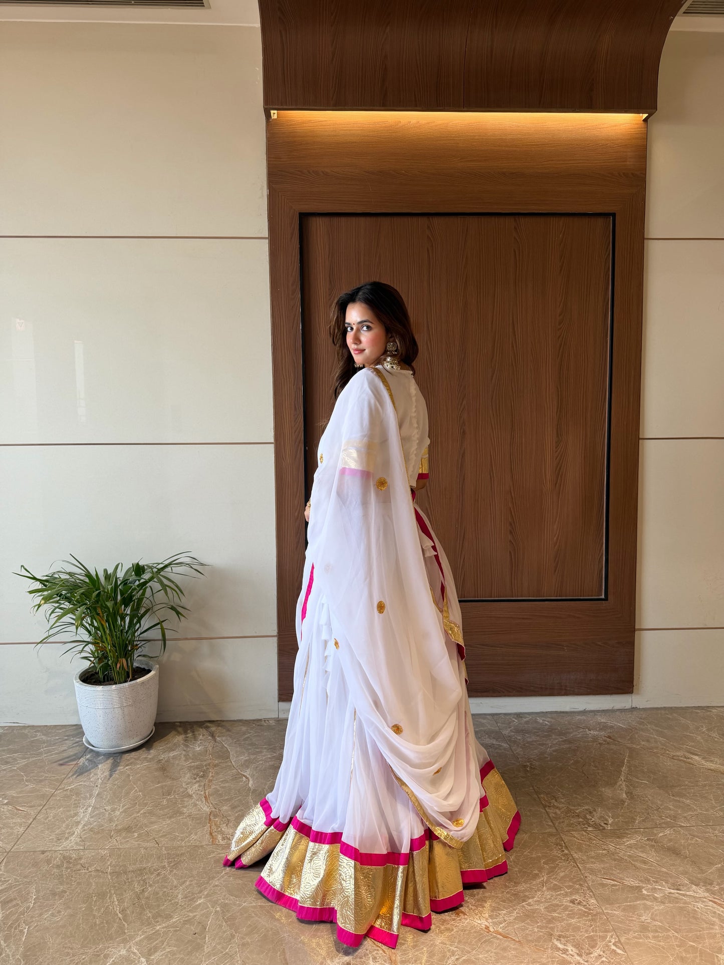 Hansini White Pink Lehenga Set