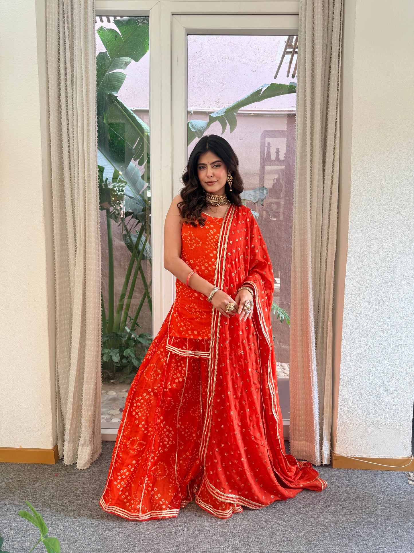 Kumkum Orange Bandhani Sharara Set