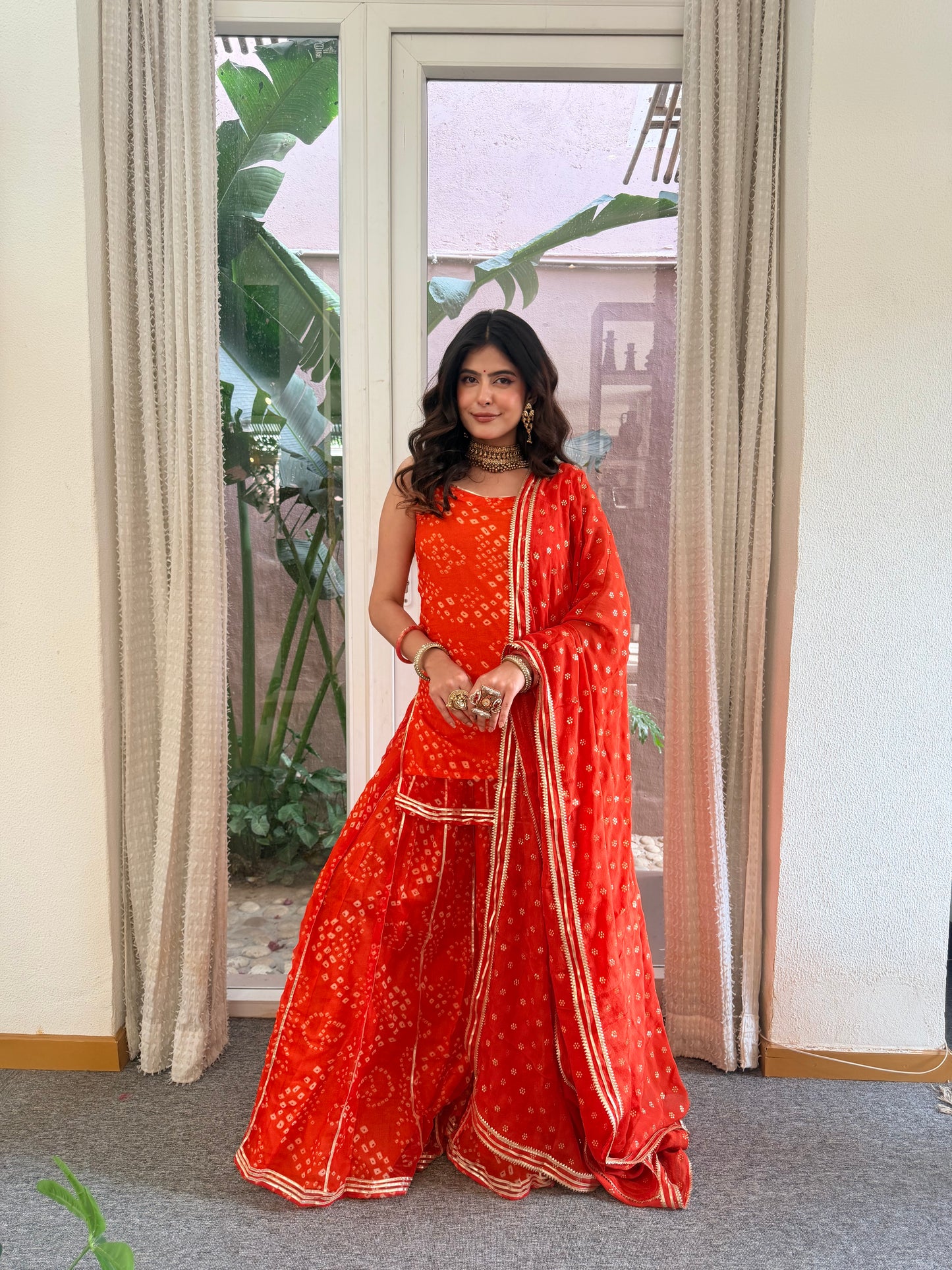 Kumkum Orange Bandhani Sharara Set