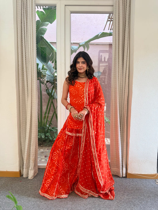 Kumkum Orange Bandhani Sharara Set