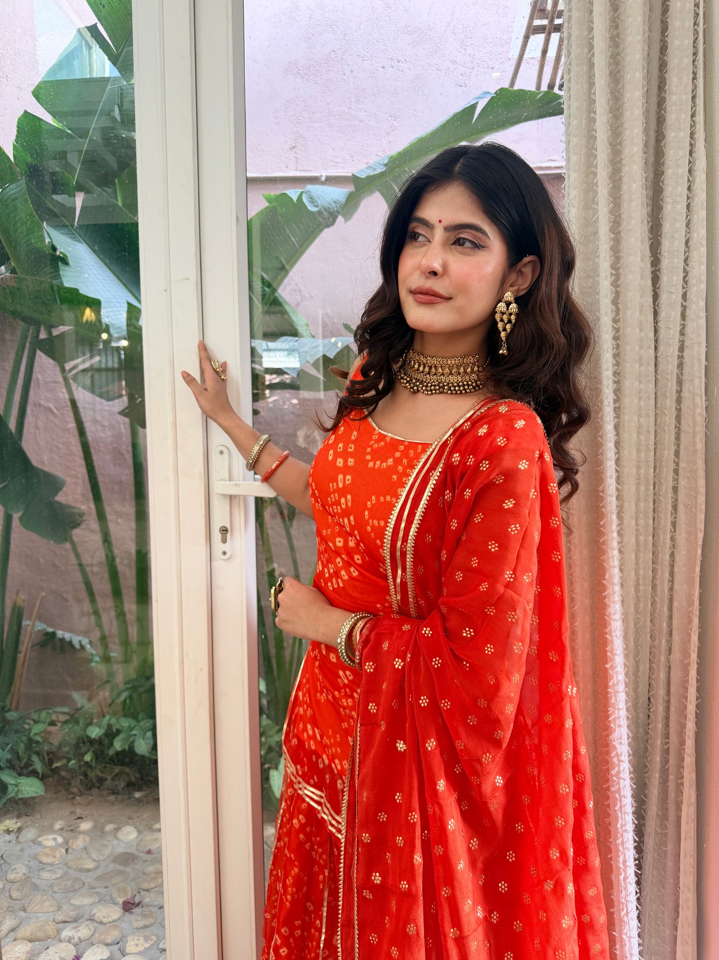 Kumkum Orange Bandhani Sharara Set