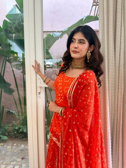 Kumkum Orange Bandhani Sharara Set