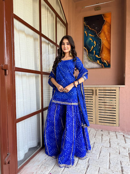 Kumkum Blue Bandhani Sharara Set