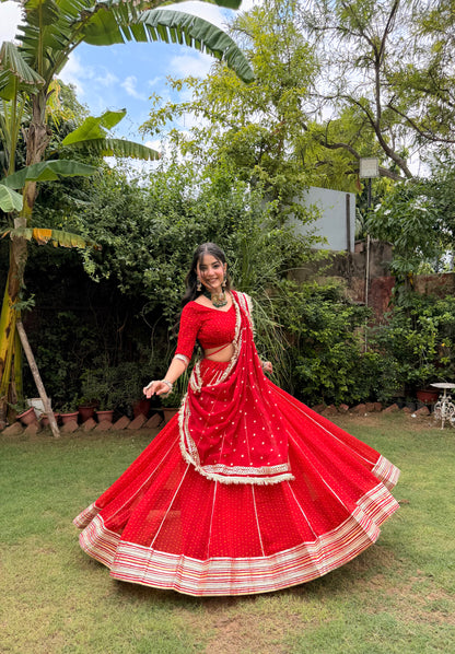 Niti Red Bandhani Lehenga