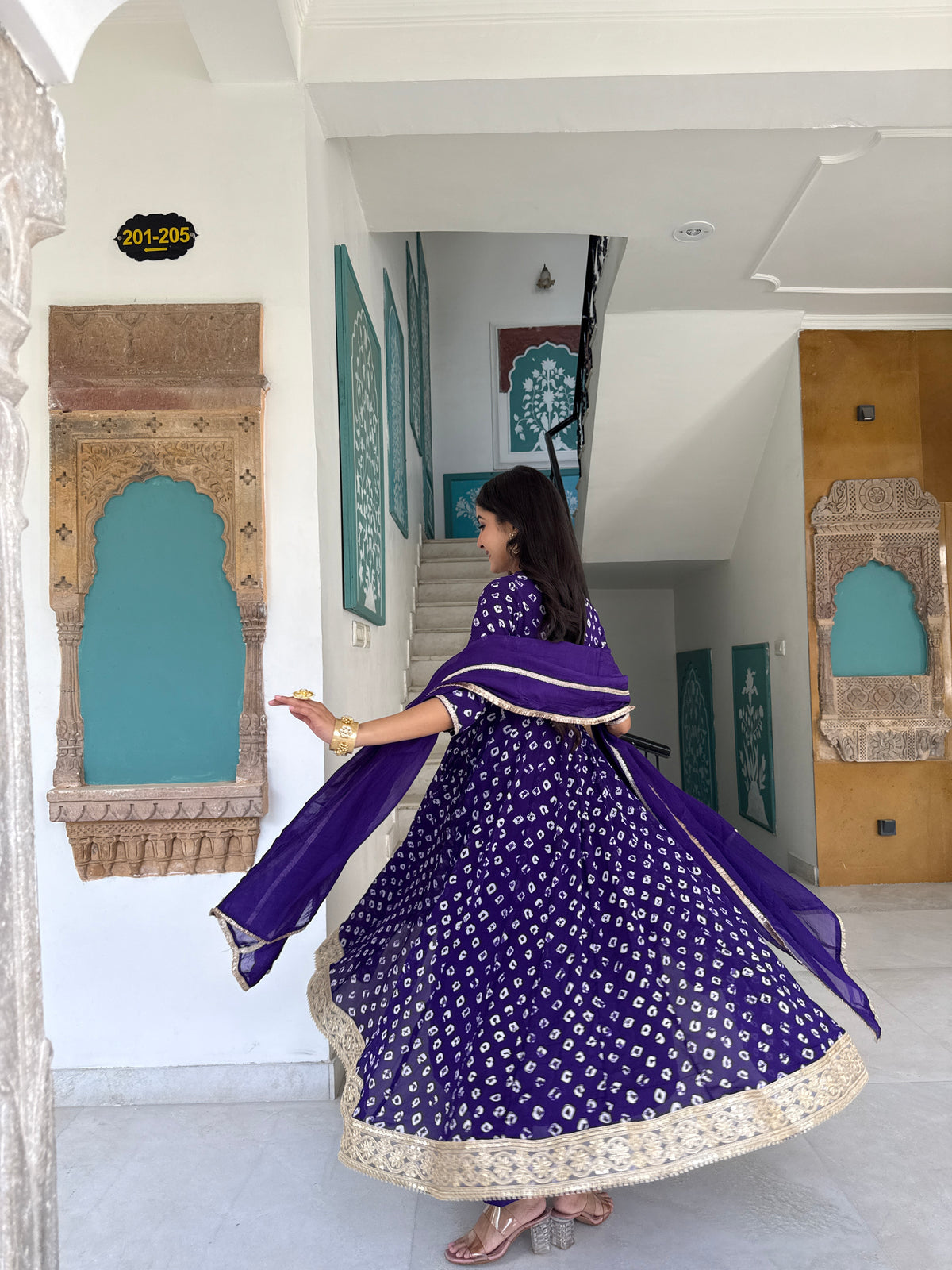 Arya Purple Bandhani Anarkali Set