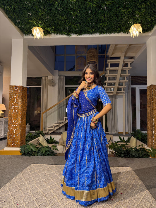 Kamakshi Blue Bandhani Lehenga