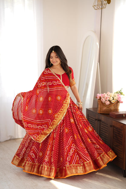 Falguni Red Bandhani Lehenga