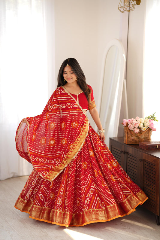 Falguni Red Bandhani Lehenga