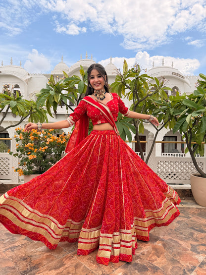Shweta Red Bandhani Lehenga