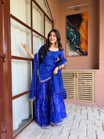 Kumkum Blue Bandhani Sharara Set