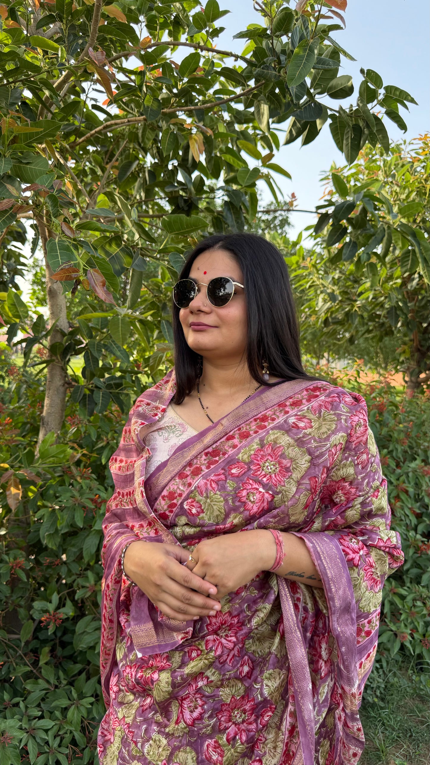 Purple Handblock Maheshwari Saree (Teerth By Amaanyaa)
