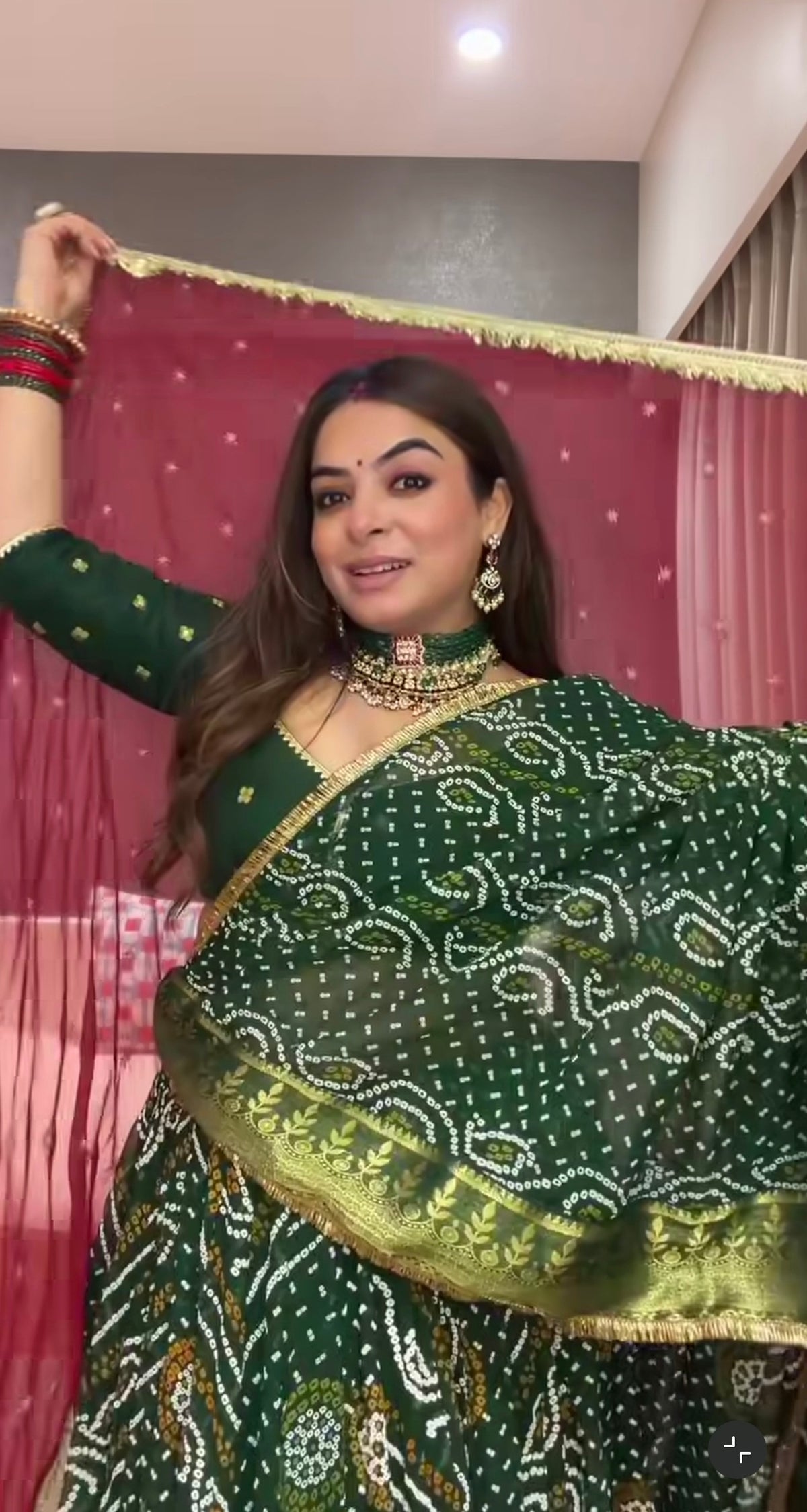 Falguni Emerald Bandhani Lehenga