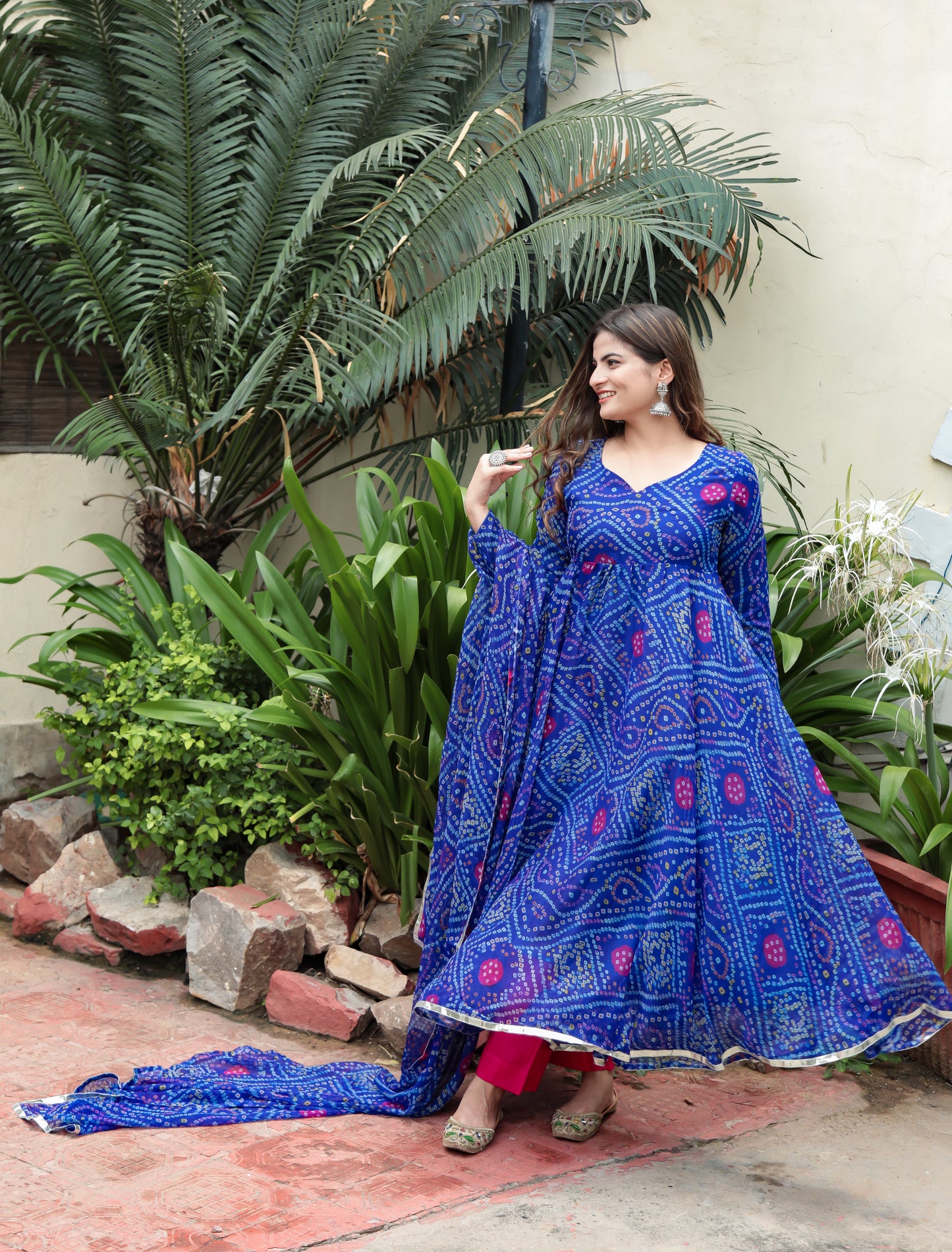 Ganga Blue Bandhani Set