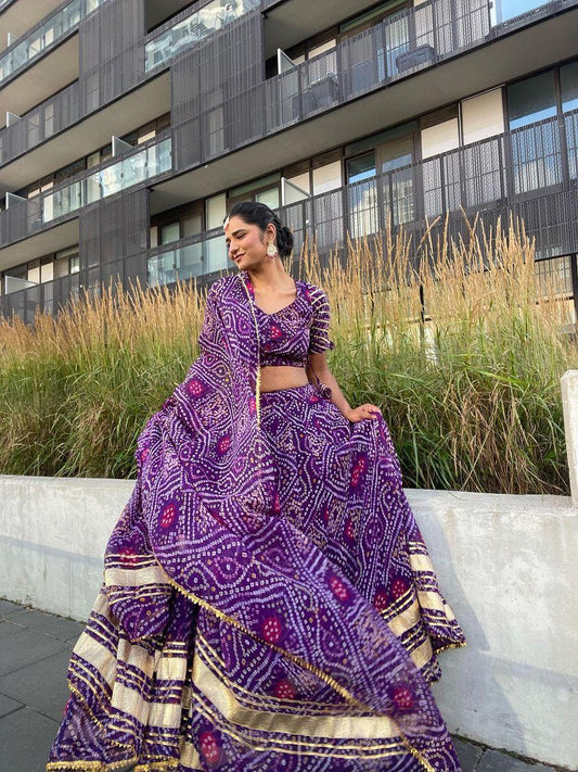 Ambika Purple Bandhani Lehenga