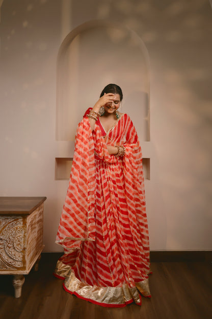 Shloka Red Leheriya Lehenga