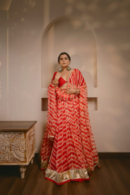 Shloka Red Leheriya Lehenga