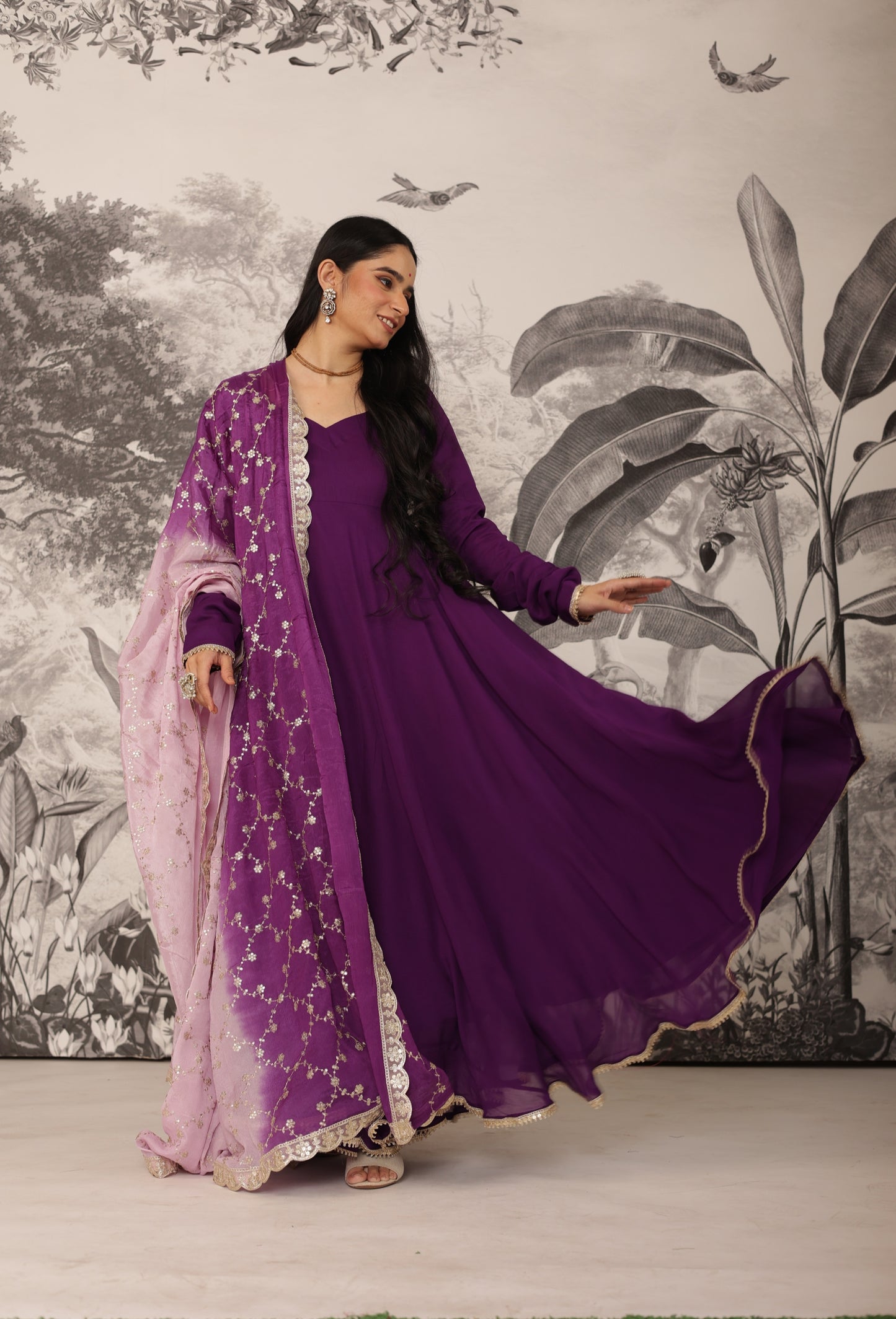 Malhaar Purple Anarkali Set