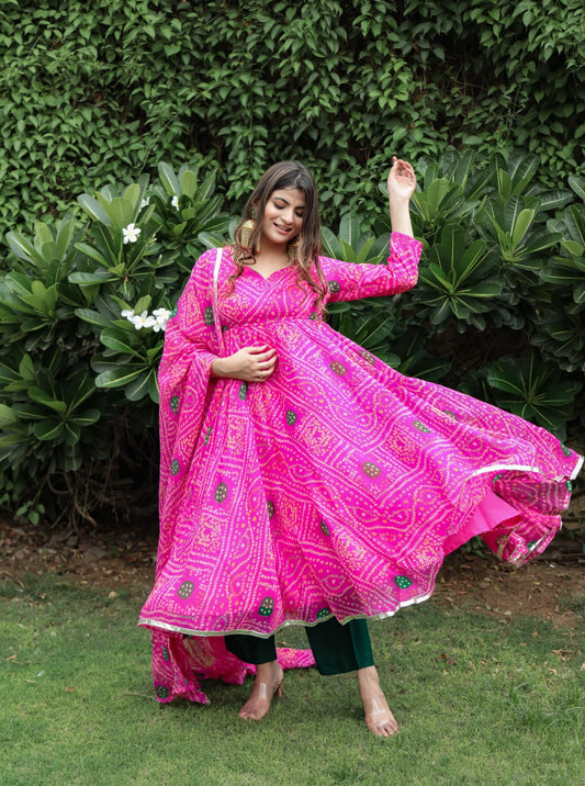 Ganga Pink Bandhani Set