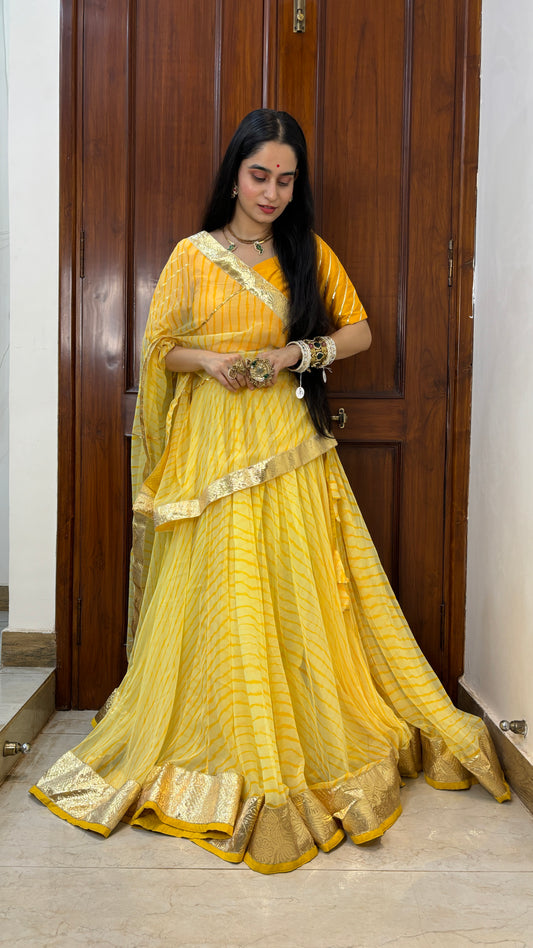 Pavitra Yellow Leheriya Lehenga