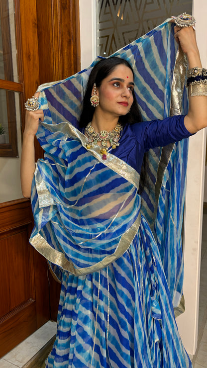 Shloka Blue Leheriya Lehenga