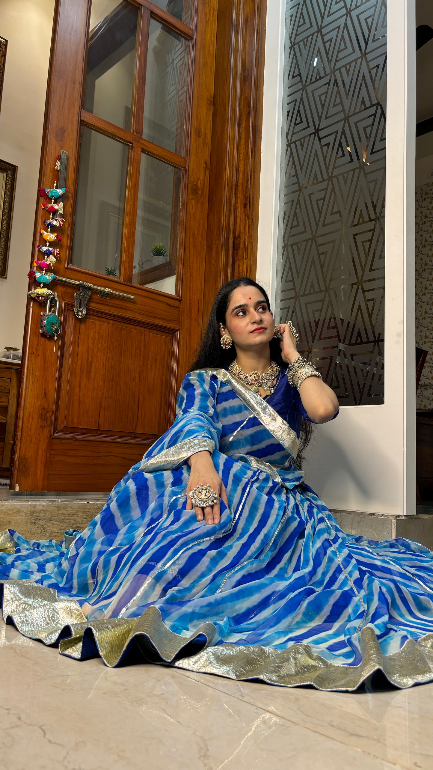 Shloka Blue Leheriya Lehenga