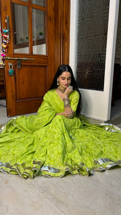 Hariyali Cotton Bandhani Lehenga