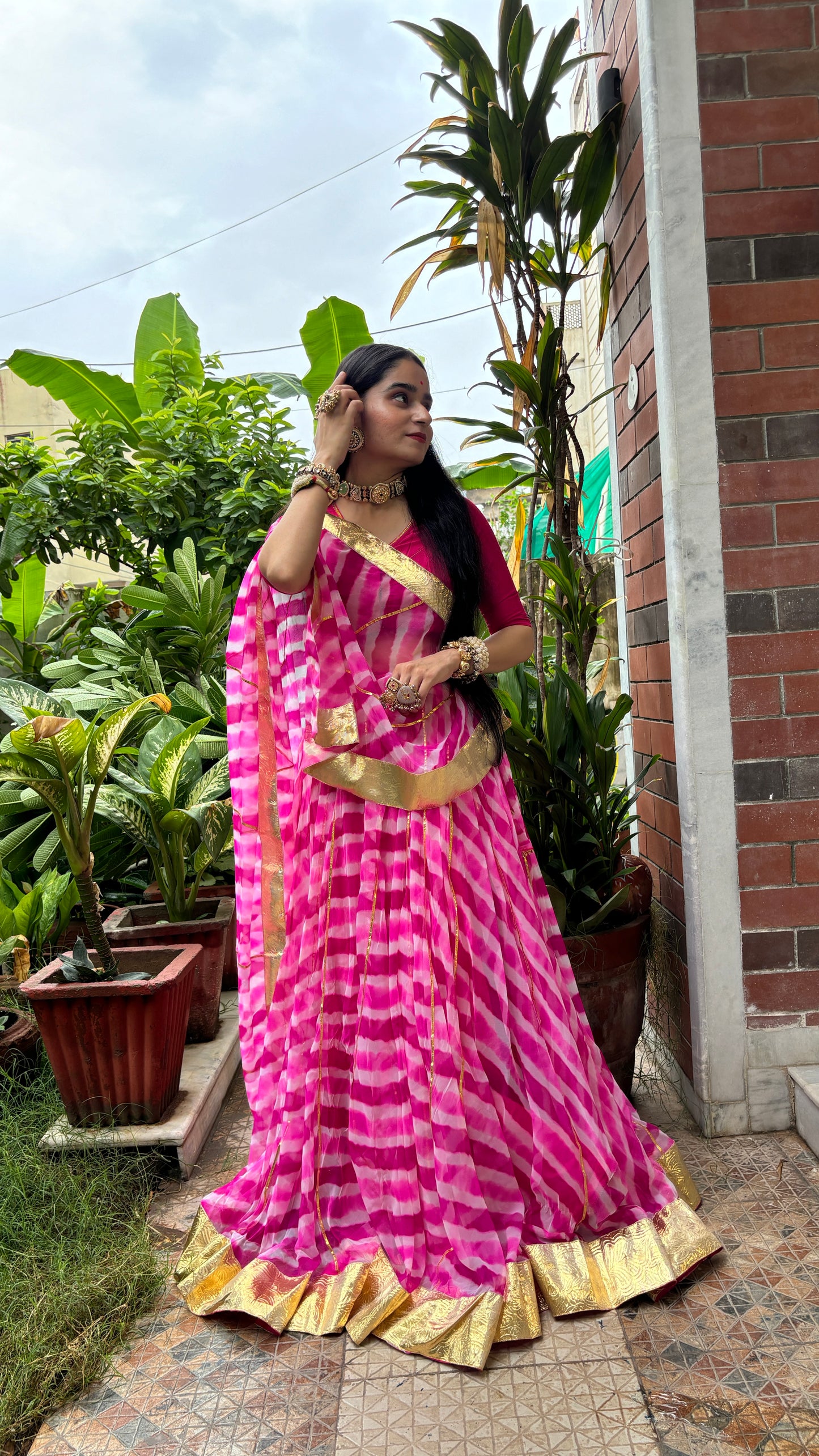 Shloka Pink Leheriya Lehenga