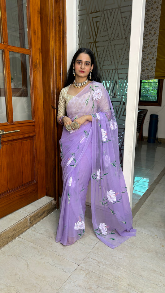 Gulmohar Lavender Chiffon Saree