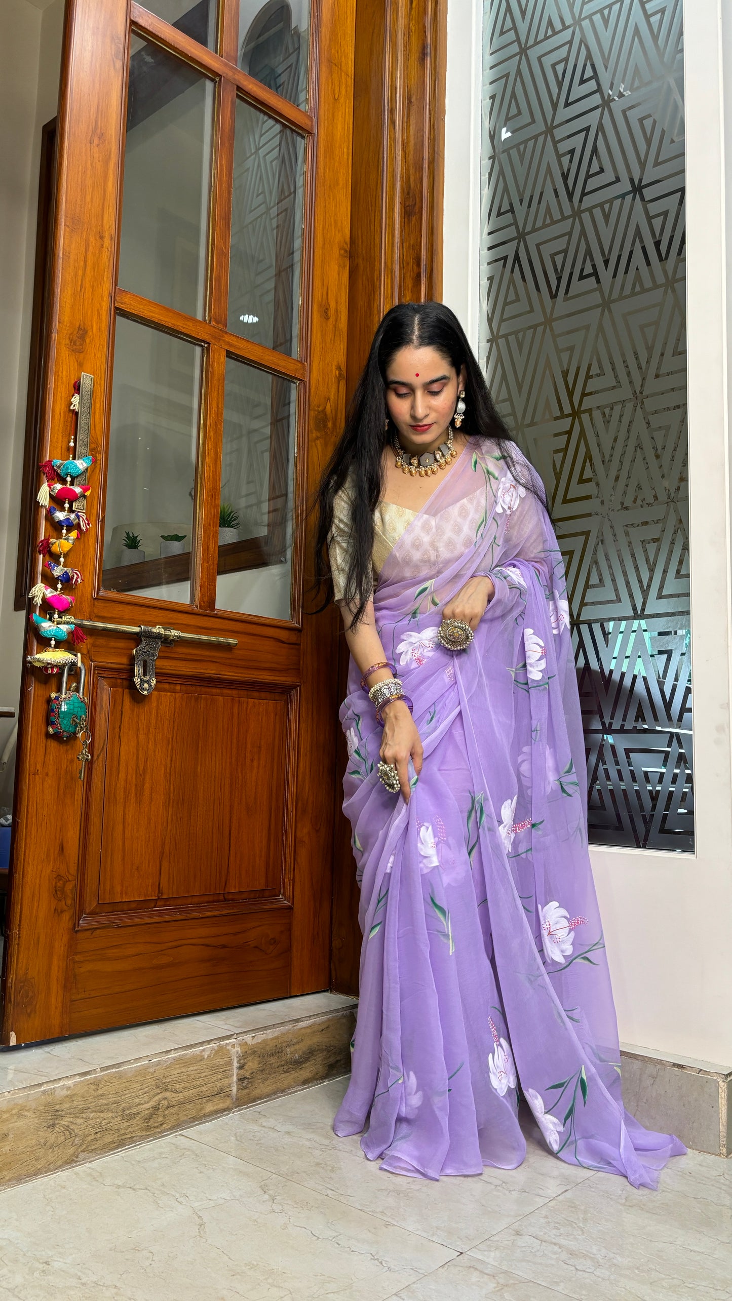 Gulmohar Lavender Chiffon Saree